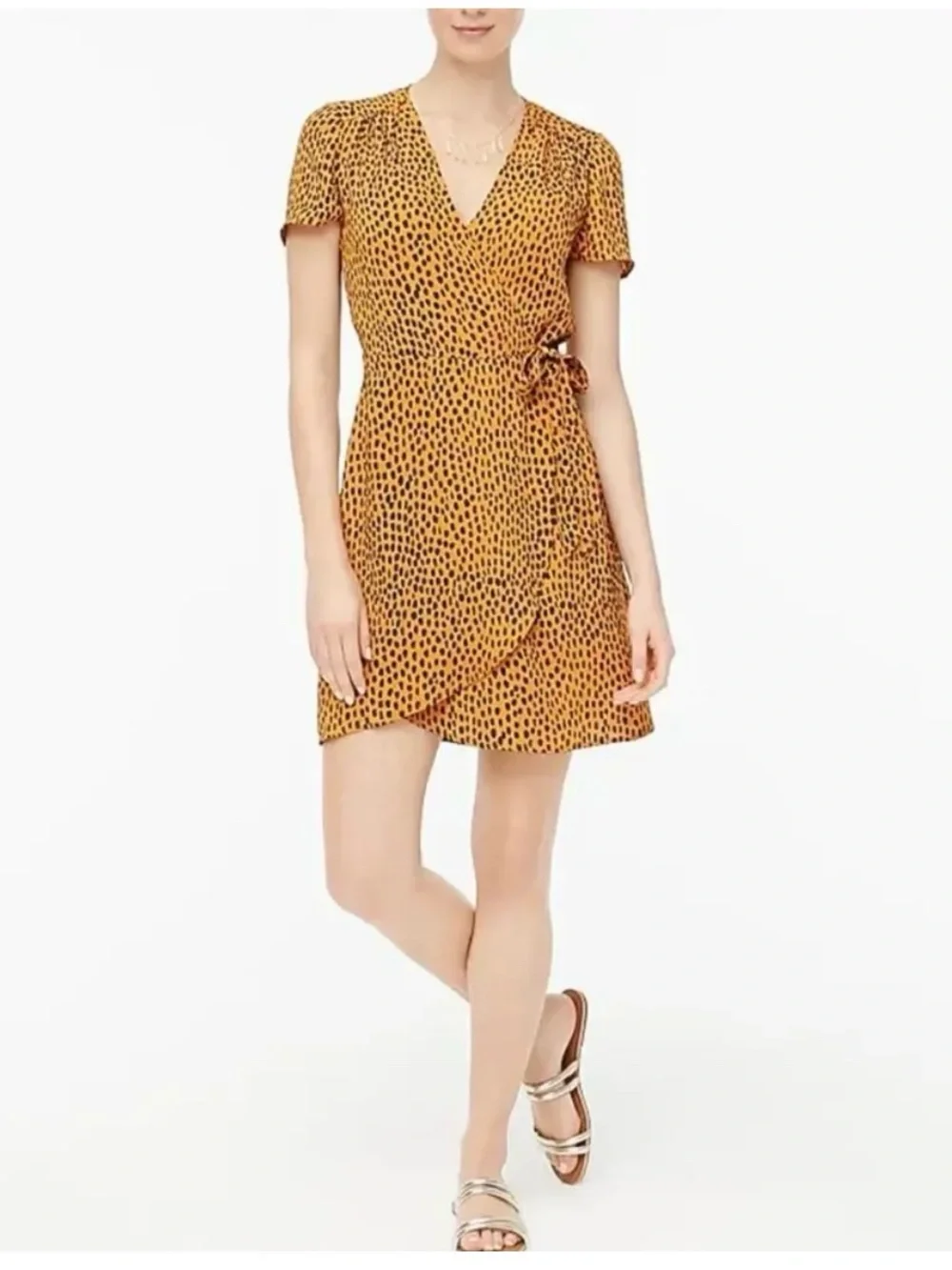 J.Crew drapey twill wrap orange & navy dress size 6